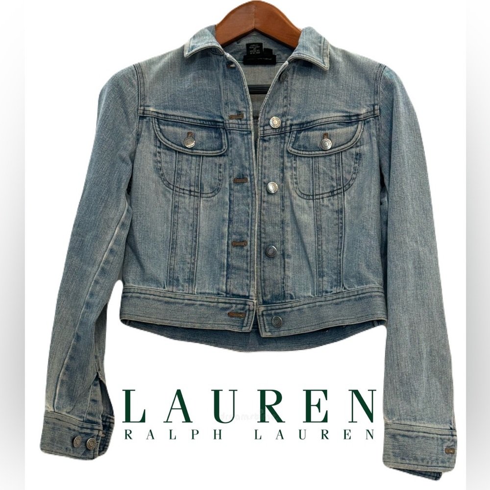 Lauren Jeans Co. Ralph Lauren Cropped Lightly Distressed Denim Jacket Me…
